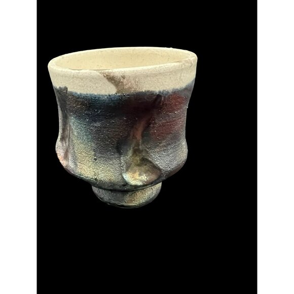 Handmade Small Colorful RAKU Vase Pot with Base 4 x 3.5 in Weighs 1/2 lb - Picture 3 of 5